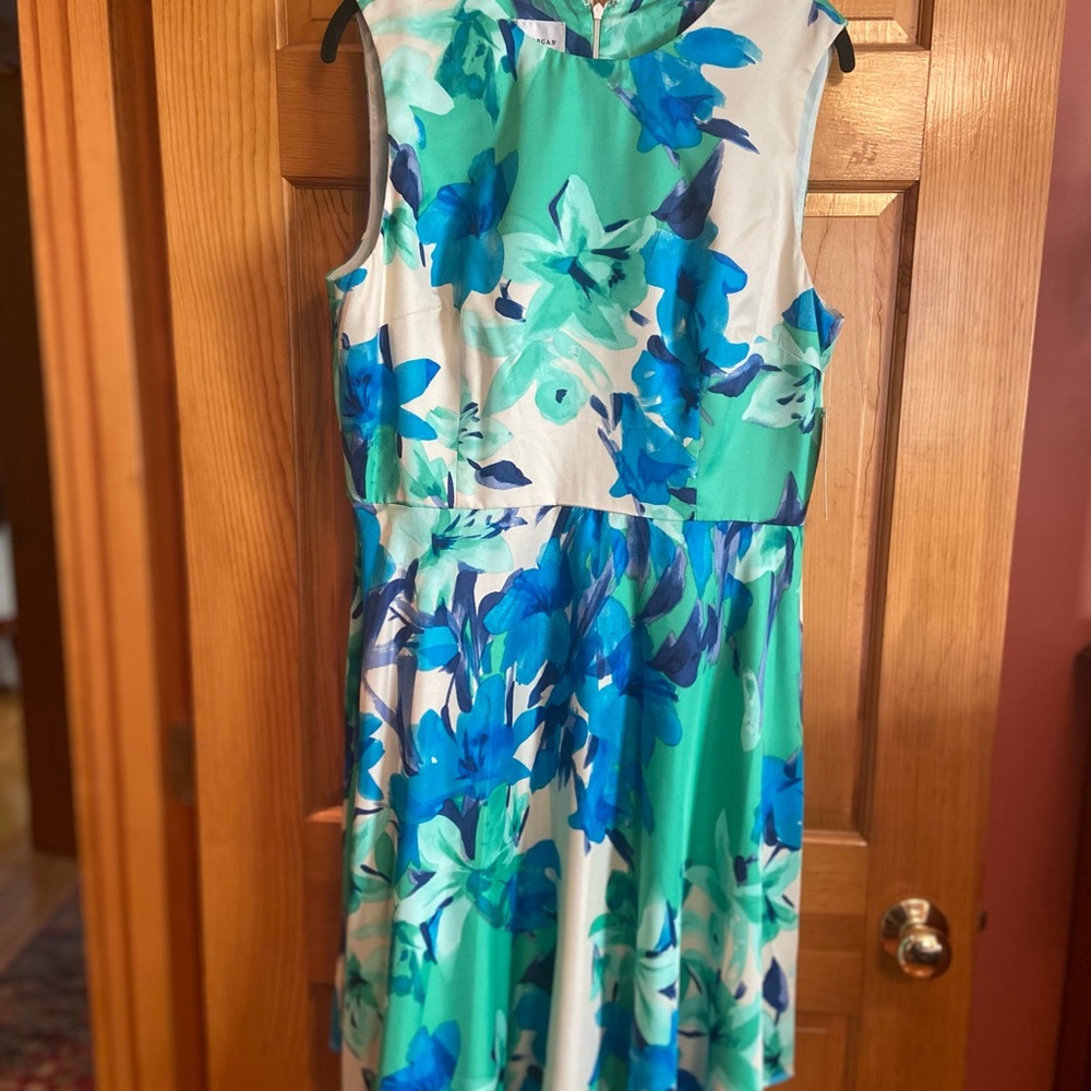 Blue flowered sleeveless dress. Size 14